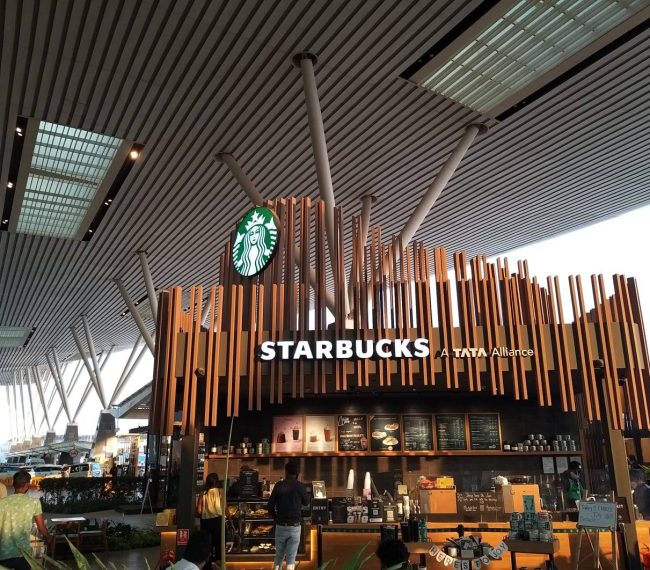 Everwood WPC wall cladding material in Starbucks International Airport Bangalore