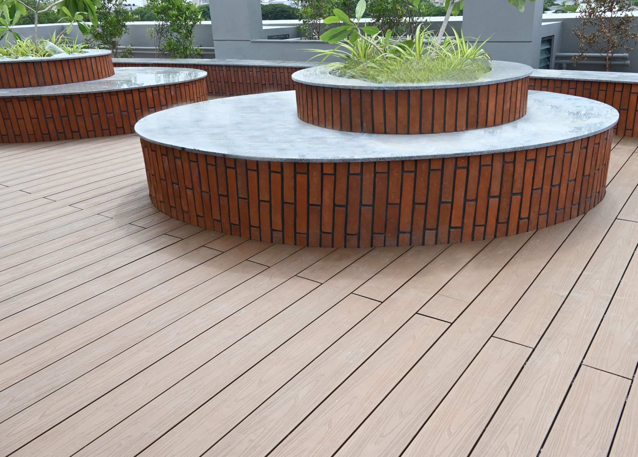 Stylish outdoor flooring made with durable WPC in Telangana, perfect for modern landscapes, patios, and rooftop designs.